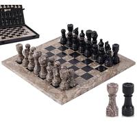 Jeu d'échecs en marbre Fait Main de 30 cm avec boîte, pièces et 2 Dames. Élégant Jeu de Voyage pour Adultes, idéal comme Cadeau ou décoration d'intérieur. (Oceanic & Black)