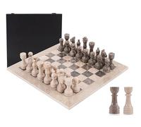 Jeu d'échecs en marbre pour adultes - 38,1 cm - Fait à la main - Vérone et Océan - Jeu de société avec 32 pièces d'échecs, 2 reines supplémentaires et boîte de rangement - Jeu de voyage de luxe