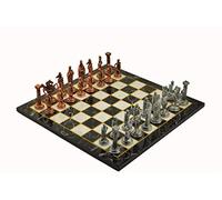 Jeu d'échecs en métal pour adultes de l'armée royale britannique en cuivre antique, pièces faites à la main et motif marbre échiquier en bois King 3,35