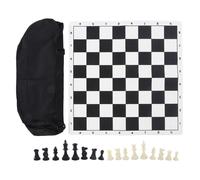 Jeu d'échecs en plastique PS 32 pièces d'échecs avec échiquier en PU et sac de rangement pour jeu d'échecs international noir