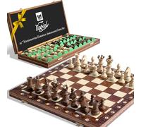Jeu d'échecs européen en bois fait à la main avec pièces d'échecs en bois - Boîte décorative avec plateau de rangement - Jeu de société rustique classique (marron ambassadeur)
