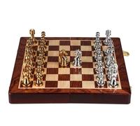 Jeu d'échecs Jeu d'échecs en métal avec Coffret de Rangement en Bois, Plateau de Voyage Pliable, pièces d'échecs en Alliage for Adultes et Enfants echiquier