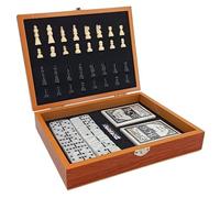 Jeu d'échecs Jeu d'échecs Pliable en Bois 3 en 1 for Les Voyages, Comprenant Un Jeu de société for Enfants et Adultes, des Dominos et Un Jeu de Cartes. echiquier(Color1)