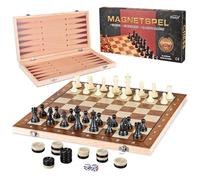 Jeu D'échecs Magnétique 3 en 1, Échiquier Bois, Echiquier Pliable Portable | Jeu de Échecs Dames Backgammon Magnétique, Jeu Echec pour Enfants et Adultes, Jeu d Echec Fête Voyage et Maison, 39x39 cm