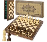 Jeu D'Échecs Magnetique Bois,Jeux D Echec En Bois Pliable D'Échiquier Voyage Avec 2 Extra Dame -30Cm,Echiquier Jouet Éducatif Pour Enfants[Z1393]