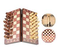 Jeu d'Echecs Magnétique de Voyages 3 en 1 Kit Jeux d'Echecs - Damier en Bois Pliable avec Pièces Magnétiques 9.5po X 9.5po