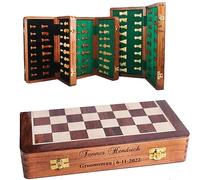 Jeu d'échecs magnétique personnalisé en bois de 17,8 cm - Échiquier de voyage pliable avec extra Queen - Jeu d'échecs portable fait à la main - Idéal pour la maison et les déplacements