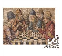 Jeu d'Échecs Médiéval Premium Puzzle 1000 Pièces pour Adultes Sages Aînés Réunis pour Jouer au Jeu d'Échecs Classique Robuste Haute Qualité Vibrant Défiant Difficile Anti-Stress 52x38cm/1000pcs