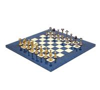 Jeu d'échecs Metropolis bleu avec planche brillante et échecs en métal