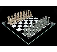 Jeu d'échecs mythologie grecque blanc gris - Set d'échecs - Plateau en verre - Figurines d'échecs - Histoire antique