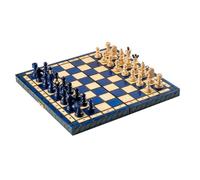 Jeu d'échecs PEARL Blue en bois de hêtre, de taille moyenne (36 x 36cm) - Ensemble Complet couleur bleue