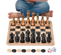 Jeu d'Échecs Portable | Jeu D Échecs Et De Dames | Interactif Amusant, Plateau Bois Double Face pour Adultes Débutants en Plein Air Voyage