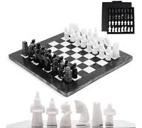 Jeu d'échecs Radical en marbre, fabriqué à la Main pour Une Utilisation en extérieur, Jeu d'échecs de Voyage, Jeu de société Classique, Jeu de Dames pour l'extérieur. (Black & White)