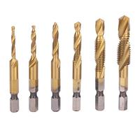 Jeu d'embouts combinés pour tarauds, embout de taraudage combiné à tige hexagonale en spirale HSS, trousse d'outils à queue hexagonale M10 M8 M6 M5 M4 M3 Outils de taraudage (6 pièces)(L)