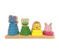 Jeu d'empilement - WDK PARTNER - KDK943 - 4 animaux en bois - Apprentissage des formes - Motricité fine