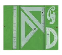 Jeu D'équerres Et De Règles De 25cm 30cm Demi-Cercle 15cm Et Gabarit De Courbes Liderpapel En Vert Pochette Opaque