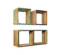 Vidaxl Jeu D'étagère Murale 3 Pcs Teck Massif Recyclé Multicolore Multicolore