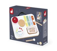 Janod – Table musicale en bois pour bébé, 5 activités, cassette à billes, 2 baguettes, dès 12 mois