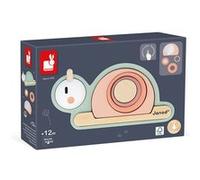 Janod - Empilable Sensoriel Escargot Sweet Cocoon - 6 Pièces en Bois FSC à Empiler - 4 Blocs Sensoriels - Jeu d'Éveil - Développement Motricité Fine et Toucher - Dès 12 Mois,J04052