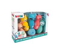 LUDI Jeu de quilles – Souples pour bébé – 5 quilles animaux, balle ergonomique – 10 mois
