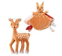 Vulli - Coffret jouet bébé Fanfan le Faon et son doudou - 0 mois+ caoutchouc naturel attache sucette