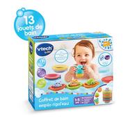 VTech - Coffret de Bain Empilo Rigol'Eau, 13 Jouets de Bain Bébé, Animaux Rigolos, Éléphant Arroseur, Bateaux à Relier et Empiler, Cadeau Enfant Fille et Garçon Dès 1 an - Contenu en Français