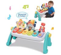 VTech - Mon Super Piano des Découvertes - Jouet Musical 3 en 1 - Clavier Piano Bébé Inclinable avec 3 Partitions de Musique et 2 Hochets Instruments - Cadeau Bébé Dès 9 Mois - Contenu en Français