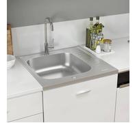 Jeu d'évier de cuisine et égouttoir - 1 bac - Bassin à Encastrer - argenté 600x600x155 mm inox - 600x600 mm fr_84362255