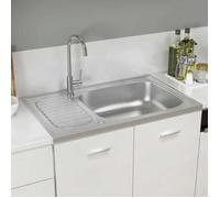 Jeu d'évier de cuisine et égouttoir - 1 bac - Bassin à Encastrer - argenté 800x500x155 mm inox - 800x500 mm fr_79019565