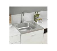 Jeu d'Evier de Cuisine et Egouttoir Evier Encastré Lavabo de Cuisine Maison Intérieur Argenté 600x600x155 mm Acier 147231