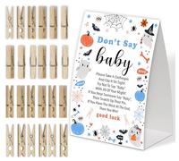 Jeu d'Halloween Don't Say Baby pour fête prénatale, lot d'un panneau de 12,7 x 17,8 cm et 50 mini pinces à linge naturelles, décoration de fête prénatale Little Boo - SC40