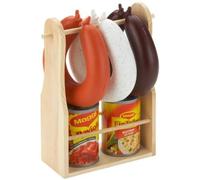 Saucisses et boîtes de conserve dans une étagère en bois G