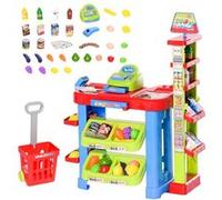 HOMCOM Jeu d'imitation commerçant jeu de la marchande caddie + caisse enregistreuse et 45 accessoires inclus effets lumineux sonores