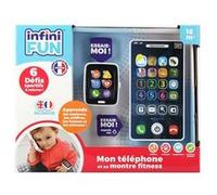 Infini Fun - Mon téléphone et sa montre fitness - La première montre fitness & téléphone bilingue Français/Anglais d’imitation pour les tout-petits - Jouet d'imitation multi-apprentissages dès 18 mois
