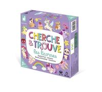 Jeu d'observation Janod Mon Premier Cherche & Trouve - Licornes 3+ 1-4 joueurs Coopératif Plateau recto/verso 20 cartes Dé en bois Violet / Pastel