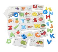 Jeu d'Orthographe en Bois,Activités Éducatives en Bois avec Fruits pour Associer Lettres et Apprendre - Jeu d'Assortiment d'Alphabet - pour Reconnaissance des Lettres Construction du Vocabulaire