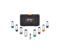 VEVOR Jeu de Douilles à Chocs Profondes pour Écrous de Roue 8PCs, Coffret de Douilles pour Écrous à Entraînement de 1/2 po 12,7 mm, Métriques et SAE, 6 Pans, en Acier CR-MO, pour Réparation Automobile