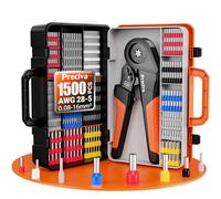 Jeu d'Outil à Sertir Pour Embouts Bootlace 0,08-16 mm² avec Boîte et 1500 Pièces de Connecteurs, Preciva 28-5 AWG, Pince à Sertir Ajustable à Cliquet pour Embouts de Câble, Pince à Connecteurs