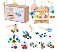 Jeu d'Outils Bébé - Établi de Construction en Bois Jouets,Jouet Éducatif Réaliste pour Cadeau Anniversaire Jeu Intérieur Extérieur Voyage
