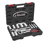 Jeu d'outils pour amortisseurs ViGOR V6452, y compris cliquet réversible ouvert SW 21 mm, douilles hexagonales SW 16-24 mm, douilles tournevis, rallonge'.