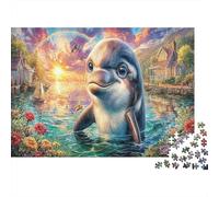 Jeu Éducatif Coucher de Soleil Dauphin 1000 pièces Dauphin dans Un Océan Coloré pour Adultes Ados Carton 100% Recyclé 70x50cm 1000 pièces