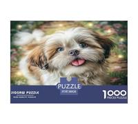 Jeu éducatif de 1000pcs représentant Un Adorable Shih Tzu haletant avec des Fleurs. Convient aux Adultes et Adolescents. Plateau de qualité supérieure 100% recyclé 38x26cm.