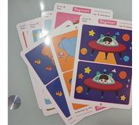 Jeu Éducatif de Concentration, Cartes 'Trouvez Les 5 Différences', Niveau Débutant, 10 Cartes Recto-Verso Réutilisables, Motifs Espace et Animaux