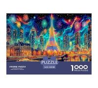 Jeu éducatif décompressif « Feux d'artifice Nocturnes à Paris » - Puzzle de 1000 pièces - Skyline colorée de la Ville - Activité à la Maison pour Adultes et Enfants - 52 x 38 cm / 1000 pièces