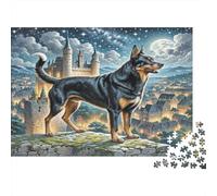 Jeu éducatif décompressif pour Adultes Terrier Noir Russe en Papier recyclé, représentant Un Chien Debout près d'un château. 1000pcs (52x38 cm).