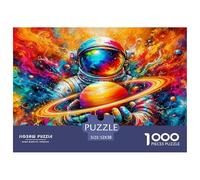 Jeu éducatif sur Le thème de l'astronaute : Puzzle de 1000 pièces pour Adultes - Saturne, Style néon, Dynamique et détendu. Un pour la Maison. 52 x 38 cm / 1000 pièces