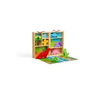 Bigjigs Toys Boîte de jeu dinosaure en bois avec 5 dinosaures et 2 tapis de jeu dépliants, pour enfants à partir de 18 mois