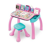 VTech - Magi Bureau Interactif et Musical 6 en 1 - Bureau Enfant Rose avec Tabouret - Table de Jeux Éducative, Chevalet à Dessin et Tableau Noir à Craie - Cadeau Enfant Dès 3 Ans - Contenu en Français