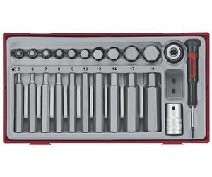 Jeu embouts TT1 tray 1/2 hex 40-75mm L 5-19mm 23 pièces Teng Tools TTHEX23