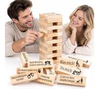 Jeu empilable en blocs en bois pour couples 48 pièces Lust Tower Blocks | Tour de bloc Love Stacking Tower autour de la Saint-Valentin, avec vérité ou devoir questions et défis pour les rendez-vous
